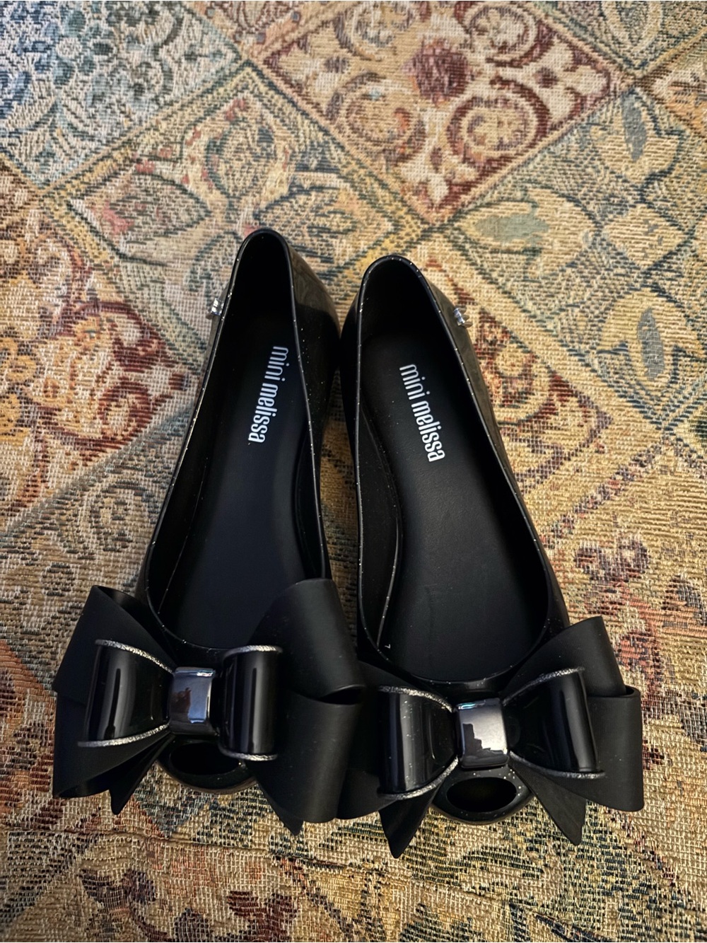 Mini Melissa Black Bow Jelly Flats with Glossy Accent